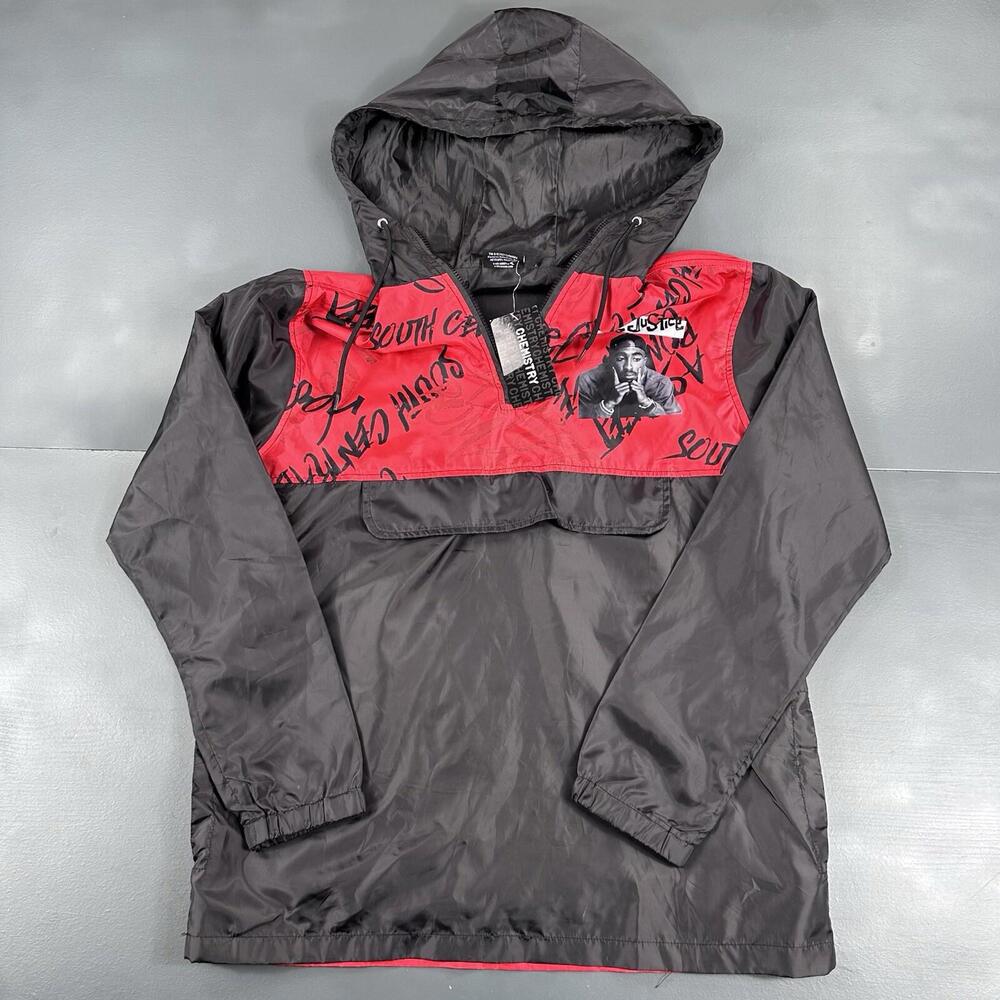 Chemistry 2 Pac Jacket Mens Small Black Red Windbreaker Anorak 2Pac NWT - Picture 2 of 7